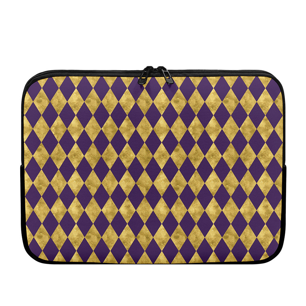 Purple And Gold Harlequin Pattern Print Laptop Sleeve