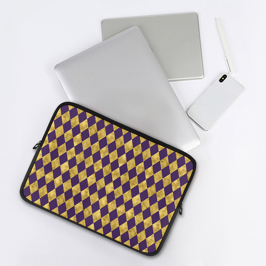 Purple And Gold Harlequin Pattern Print Laptop Sleeve