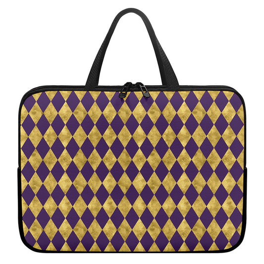 Purple And Gold Harlequin Pattern Print Laptop Sleeve With Handle