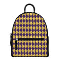 Purple And Gold Harlequin Pattern Print Leather Backpack