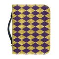 Purple And Gold Harlequin Pattern Print Leather Bible Cover