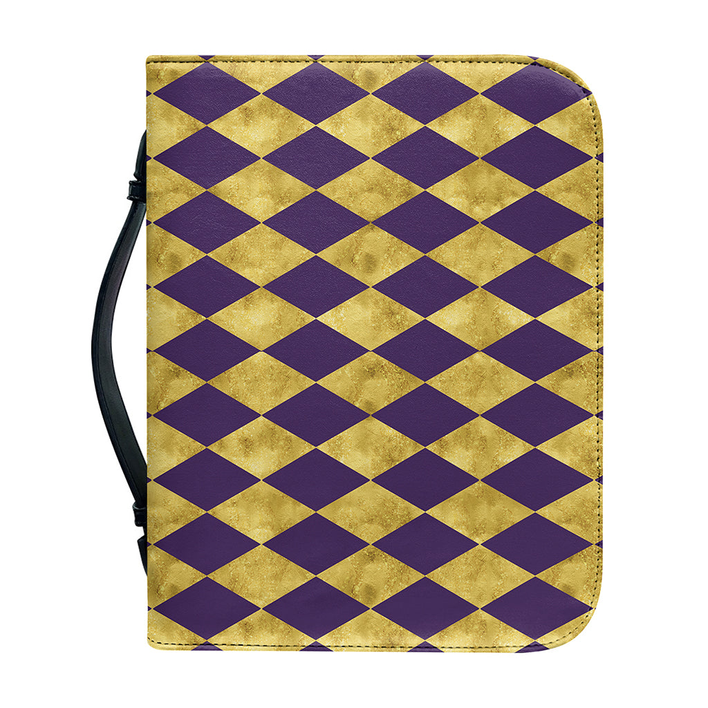 Purple And Gold Harlequin Pattern Print Leather Bible Cover