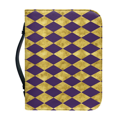 Purple And Gold Harlequin Pattern Print Leather Bible Cover
