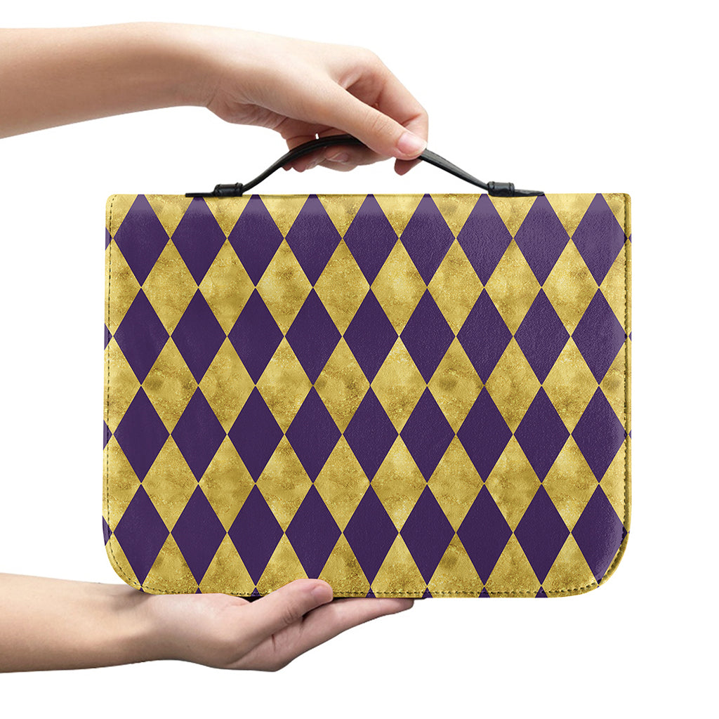 Purple And Gold Harlequin Pattern Print Leather Bible Cover