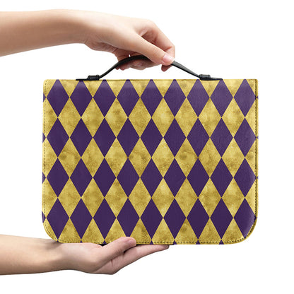 Purple And Gold Harlequin Pattern Print Leather Bible Cover