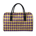 Purple And Gold Harlequin Pattern Print Leather Duffel Bag