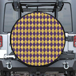 Purple And Gold Harlequin Pattern Print Leather Spare Tire Cover