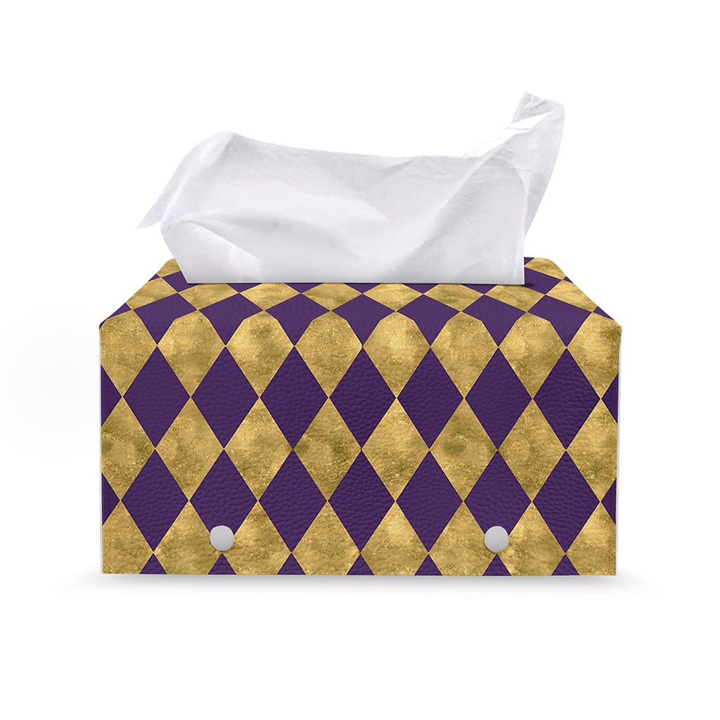 Purple And Gold Harlequin Pattern Print Leather Tissue Box Cover