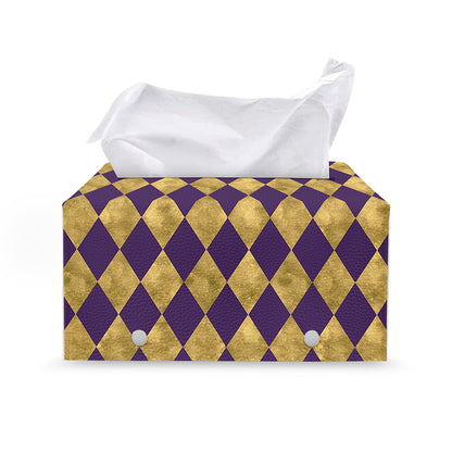 Purple And Gold Harlequin Pattern Print Leather Tissue Box Cover