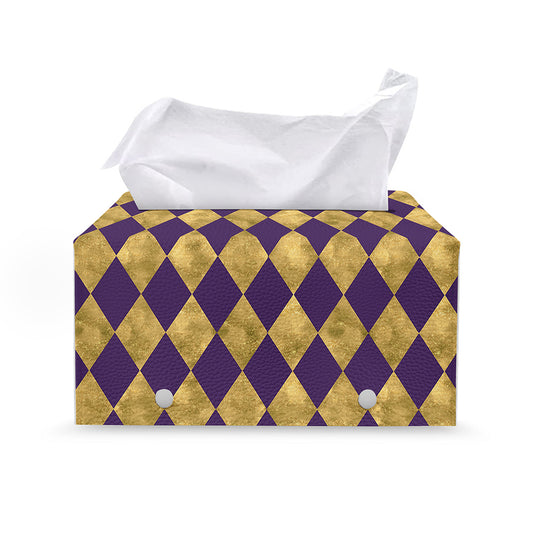 Purple And Gold Harlequin Pattern Print Leather Tissue Box Cover