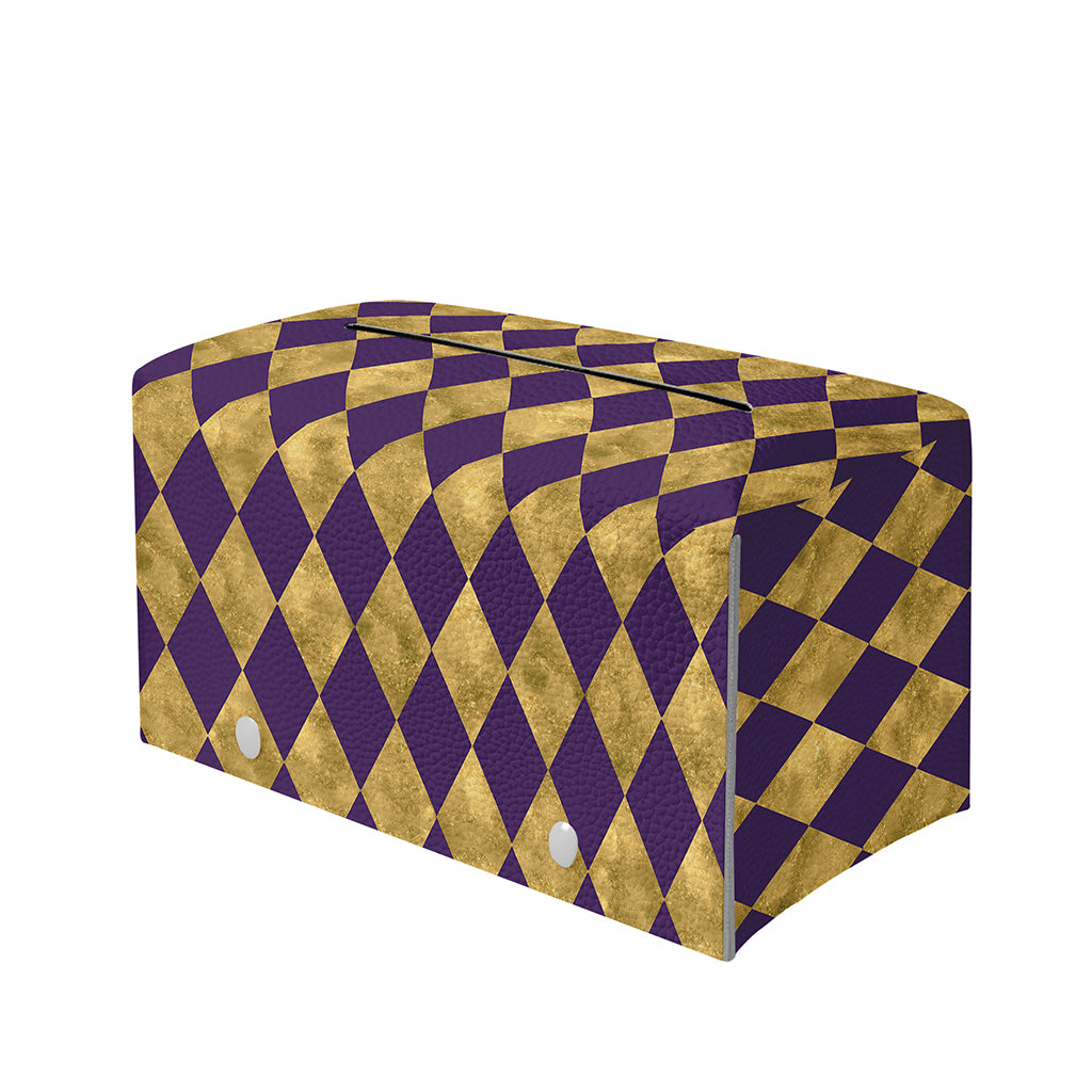 Purple And Gold Harlequin Pattern Print Leather Tissue Box Cover