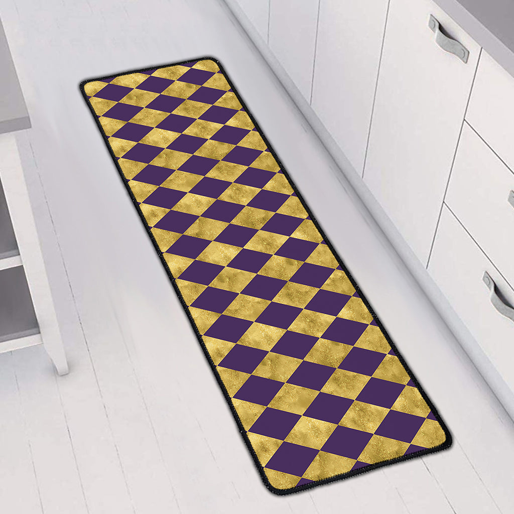 Purple And Gold Harlequin Pattern Print Long Kitchen Mat