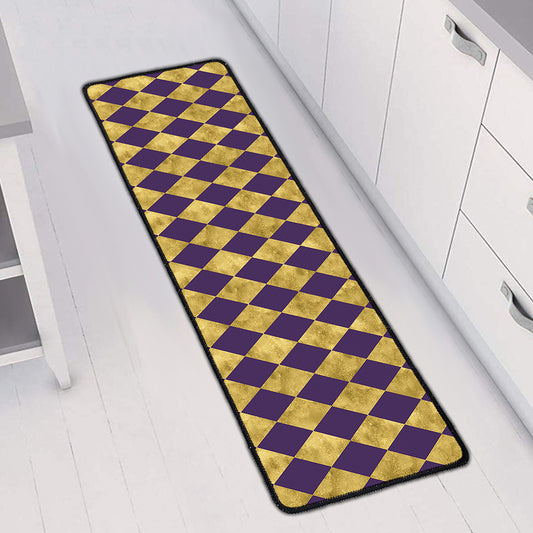 Purple And Gold Harlequin Pattern Print Long Kitchen Mat