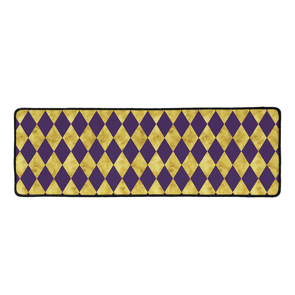 Purple And Gold Harlequin Pattern Print Long Kitchen Mat