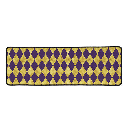 Purple And Gold Harlequin Pattern Print Long Kitchen Mat