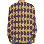 Purple And Gold Harlequin Pattern Print Long Sleeve Baseball Jersey
