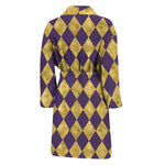 Purple And Gold Harlequin Pattern Print Men's Bathrobe