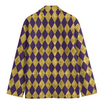 Purple And Gold Harlequin Pattern Print Men's Blazer