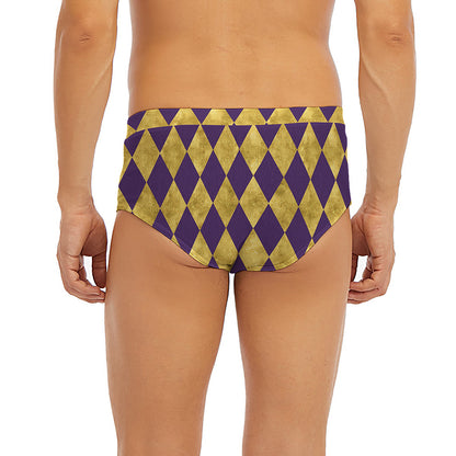 Purple And Gold Harlequin Pattern Print Men's Briefs