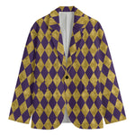 Purple And Gold Harlequin Pattern Print Men's Cotton Blazer