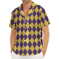 Purple And Gold Harlequin Pattern Print Men's Deep V-Neck Shirt