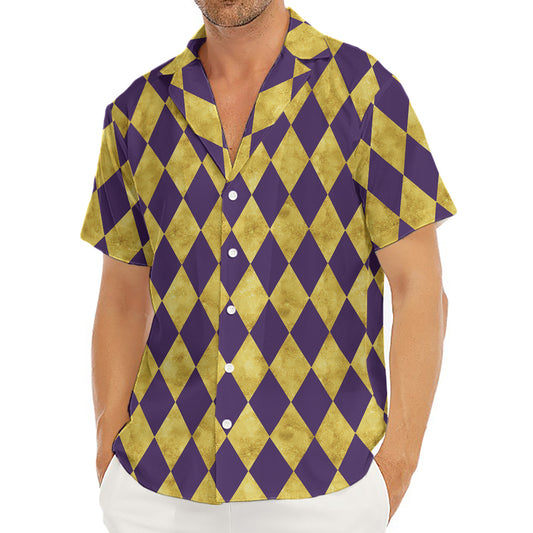 Purple And Gold Harlequin Pattern Print Men's Deep V-Neck Shirt