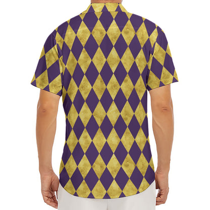 Purple And Gold Harlequin Pattern Print Men's Deep V-Neck Shirt