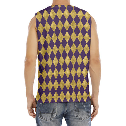 Purple And Gold Harlequin Pattern Print Men's Fitness Tank Top