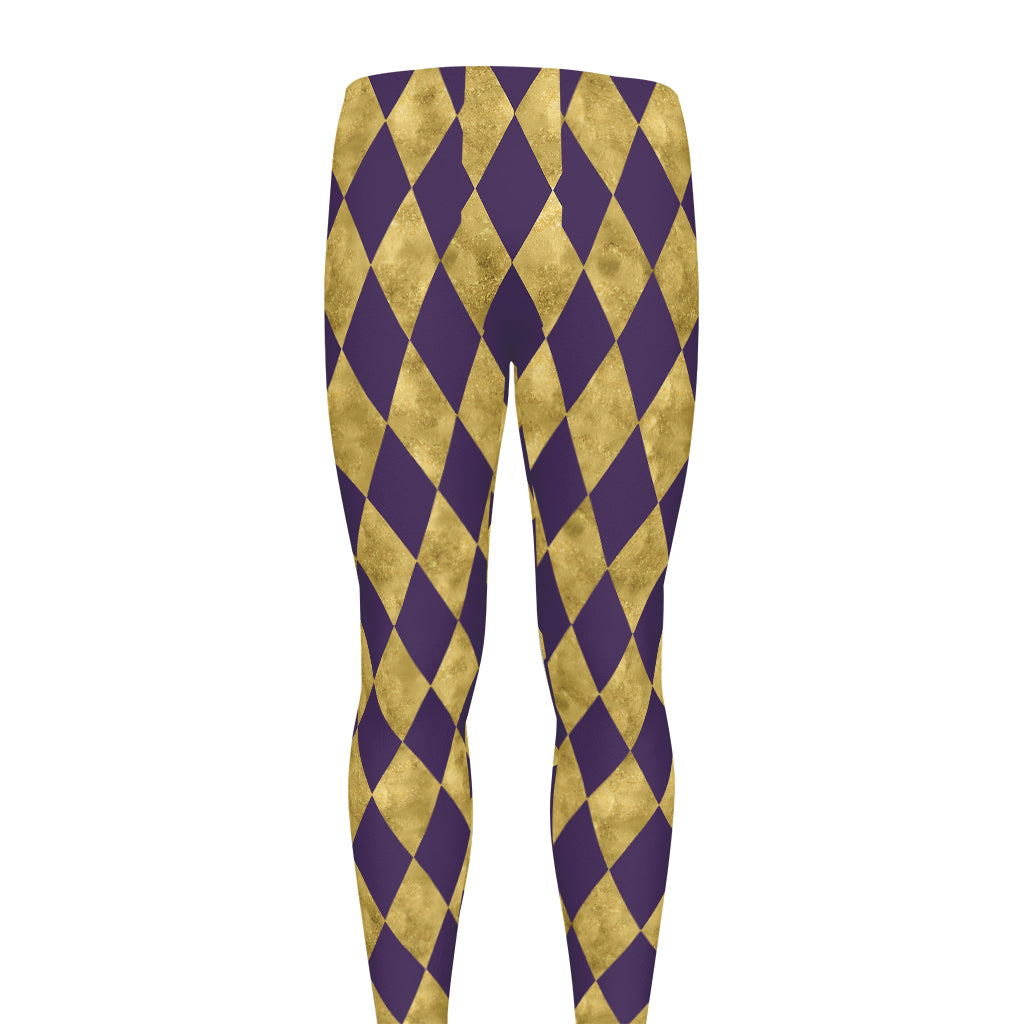 Purple And Gold Harlequin Pattern Print Men's leggings