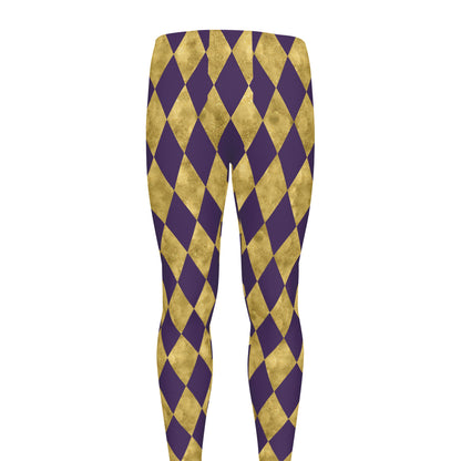 Purple And Gold Harlequin Pattern Print Men's leggings