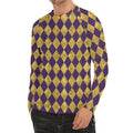 Purple And Gold Harlequin Pattern Print Men's Long Sleeve Rash Guard