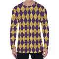 Purple And Gold Harlequin Pattern Print Men's Long Sleeve T-Shirt