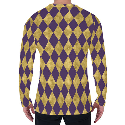 Purple And Gold Harlequin Pattern Print Men's Long Sleeve T-Shirt