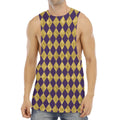 Purple And Gold Harlequin Pattern Print Men's Muscle Tank Top