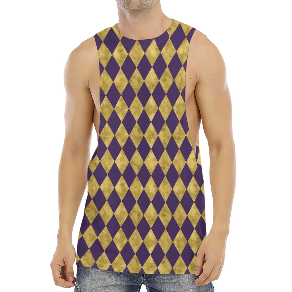 Purple And Gold Harlequin Pattern Print Men's Muscle Tank Top