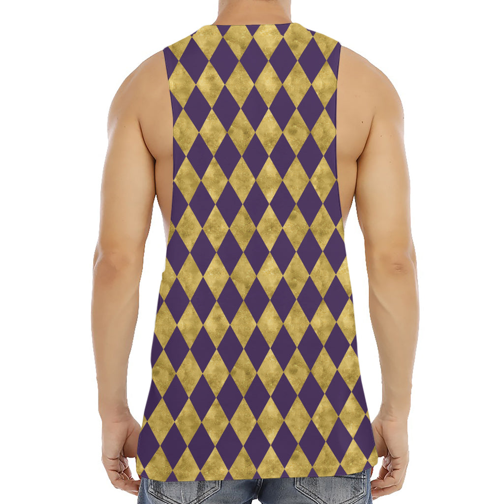 Purple And Gold Harlequin Pattern Print Men's Muscle Tank Top