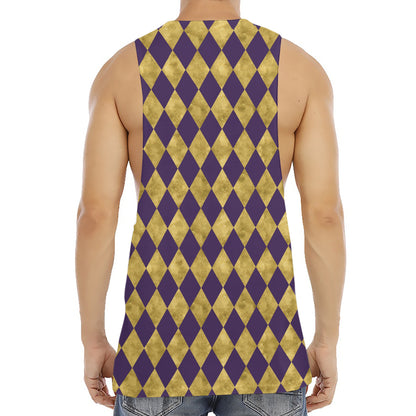 Purple And Gold Harlequin Pattern Print Men's Muscle Tank Top