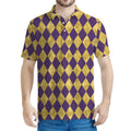 Purple And Gold Harlequin Pattern Print Men's Polo Shirt