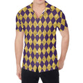 Purple And Gold Harlequin Pattern Print Men's Shirt