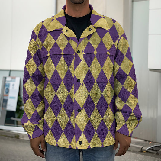 Purple And Gold Harlequin Pattern Print Men's Shirt Jacket