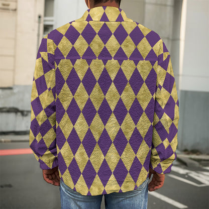 Purple And Gold Harlequin Pattern Print Men's Shirt Jacket