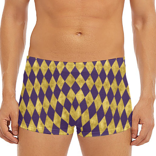 Purple And Gold Harlequin Pattern Print Men's Short Boxer Briefs