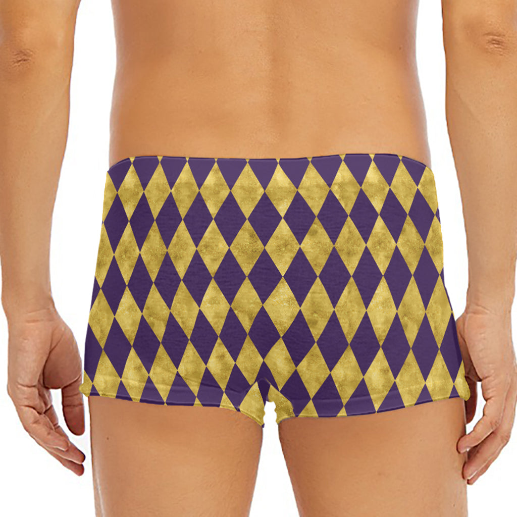 Purple And Gold Harlequin Pattern Print Men's Short Boxer Briefs