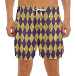 Purple And Gold Harlequin Pattern Print Men's Split Running Shorts