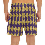 Purple And Gold Harlequin Pattern Print Men's Split Running Shorts