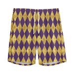 Purple And Gold Harlequin Pattern Print Men's Sports Shorts