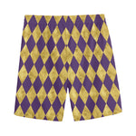 Purple And Gold Harlequin Pattern Print Men's Sports Shorts