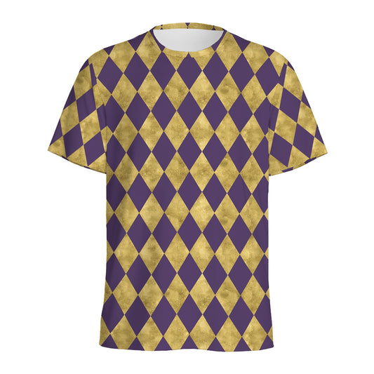 Purple And Gold Harlequin Pattern Print Men's Sports T-Shirt