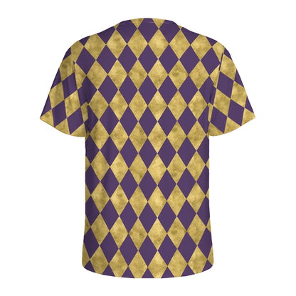 Purple And Gold Harlequin Pattern Print Men's Sports T-Shirt