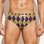 Purple And Gold Harlequin Pattern Print Men's Swim Briefs